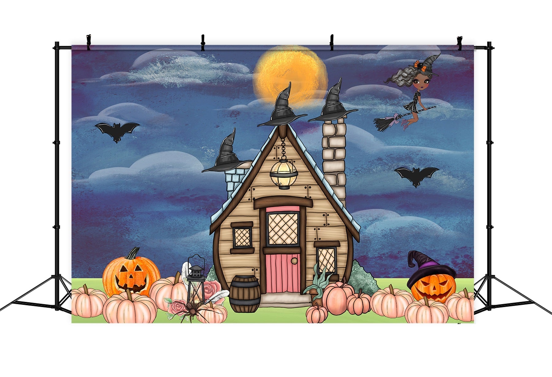 Newborn Photography Backdrops Witch Hat Cottage Pumpkin Halloween Backdrop For Kids UK By Magali
