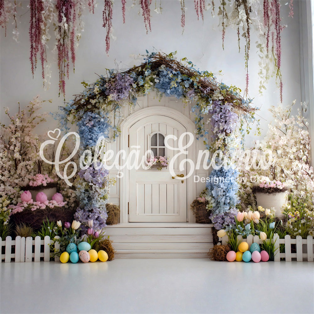 Easter Wreath Doorway Backdrop Blue Arch White Door Photography Backdrops Easter UK By Magali