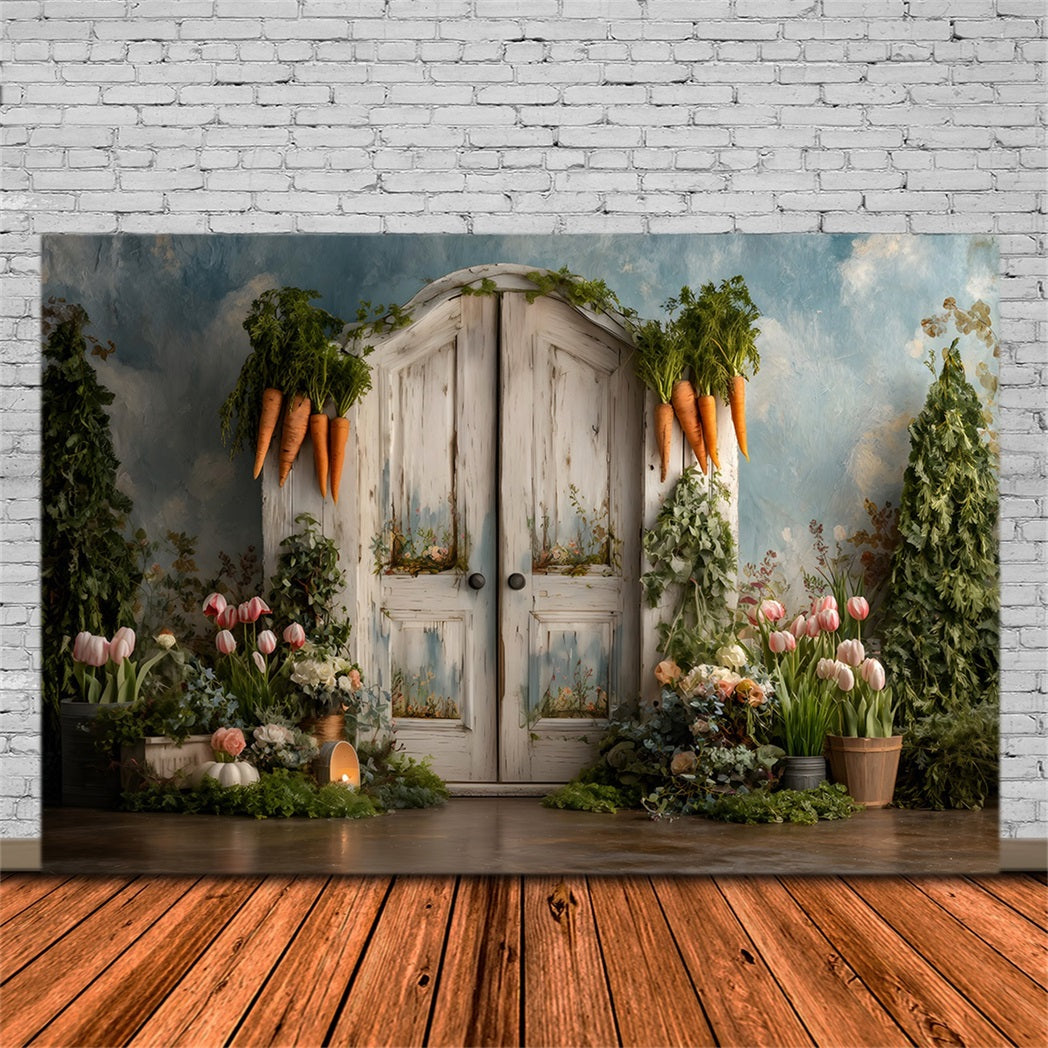 Easter Carrot Backdrop Arch Door Tulip Blooms Photo Shoot Easter Backdrop UK By Magali