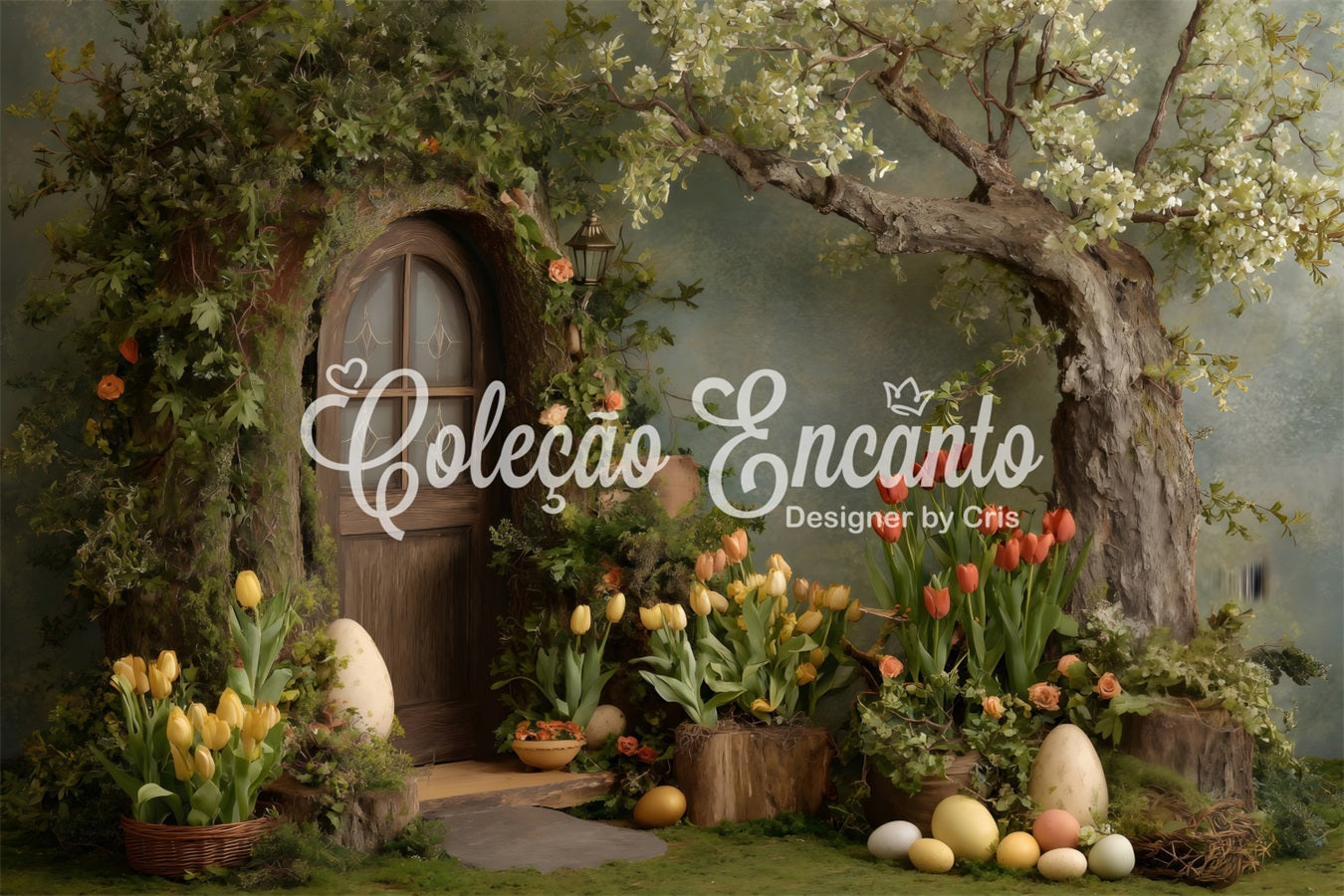 Easter Rustic Backdrop Ivy Door Blossom Eggs Easter Backdrop Pictures UK By Magali