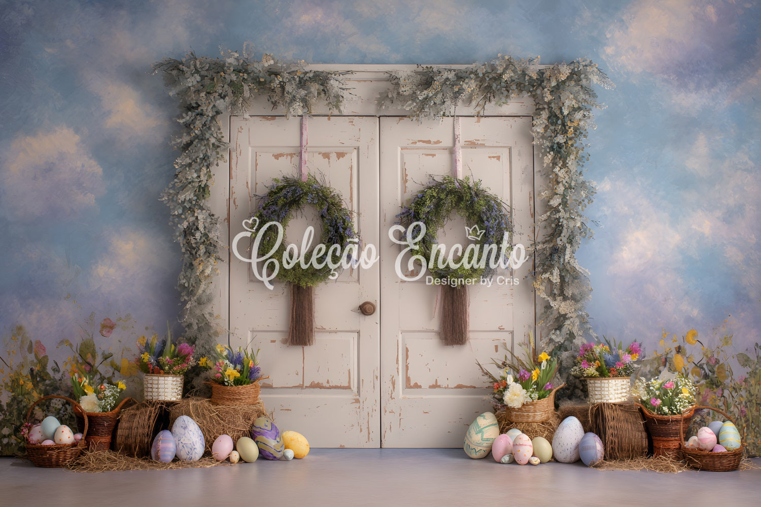 Easter Vintage Floral Backdrop Rustic Flower Door Egg Display Easter Backdrop UK By Magali