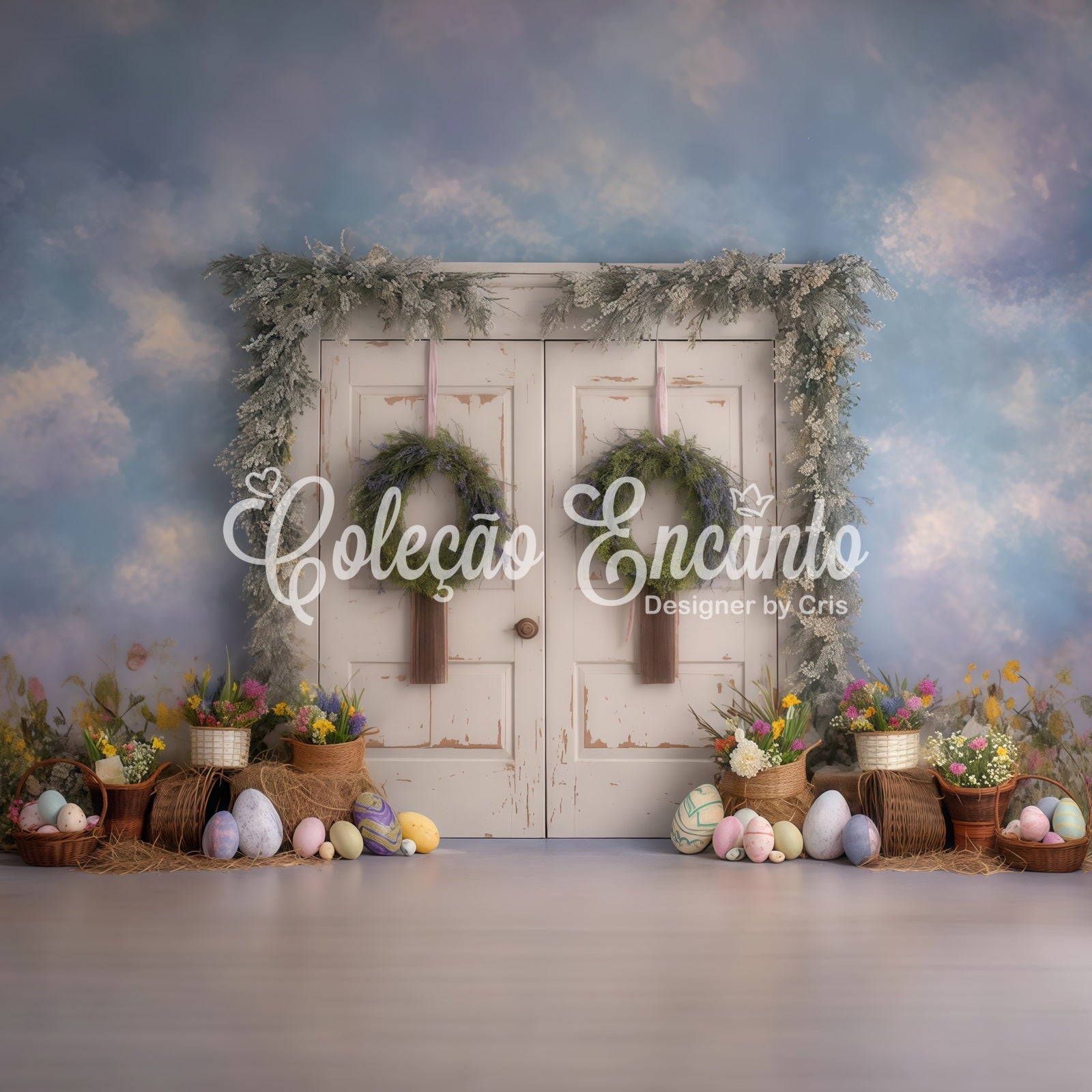 Easter Vintage Floral Backdrop Rustic Flower Door Egg Display Easter Backdrop UK By Magali