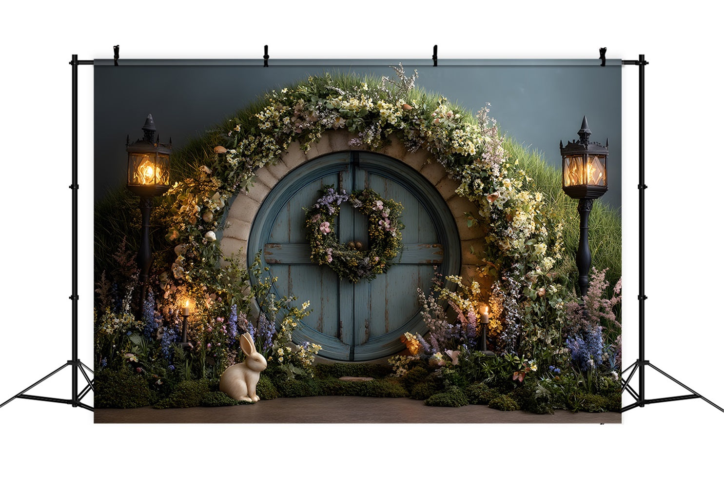 Bunny Burrow Backdrop Enchanted Moss Door Lantern Glow Easter Backdrops UK By Magali
