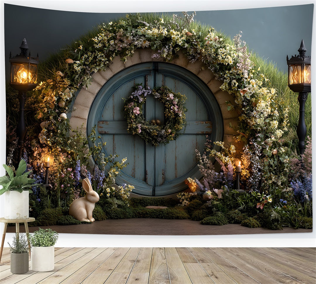 Bunny Burrow Backdrop Enchanted Moss Door Lantern Glow Easter Backdrops UK By Magali