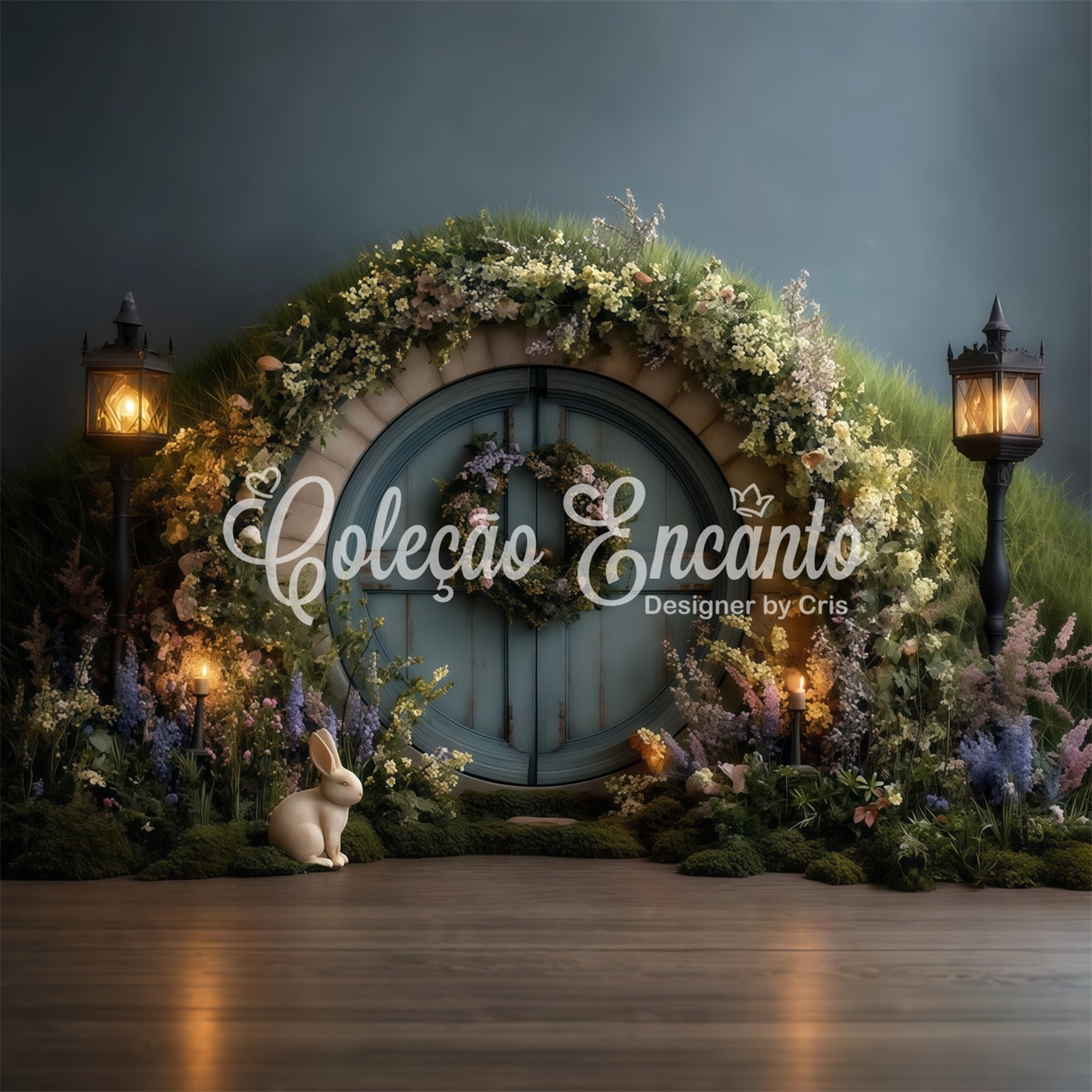 Bunny Burrow Backdrop Enchanted Moss Door Lantern Glow Easter Backdrops UK By Magali