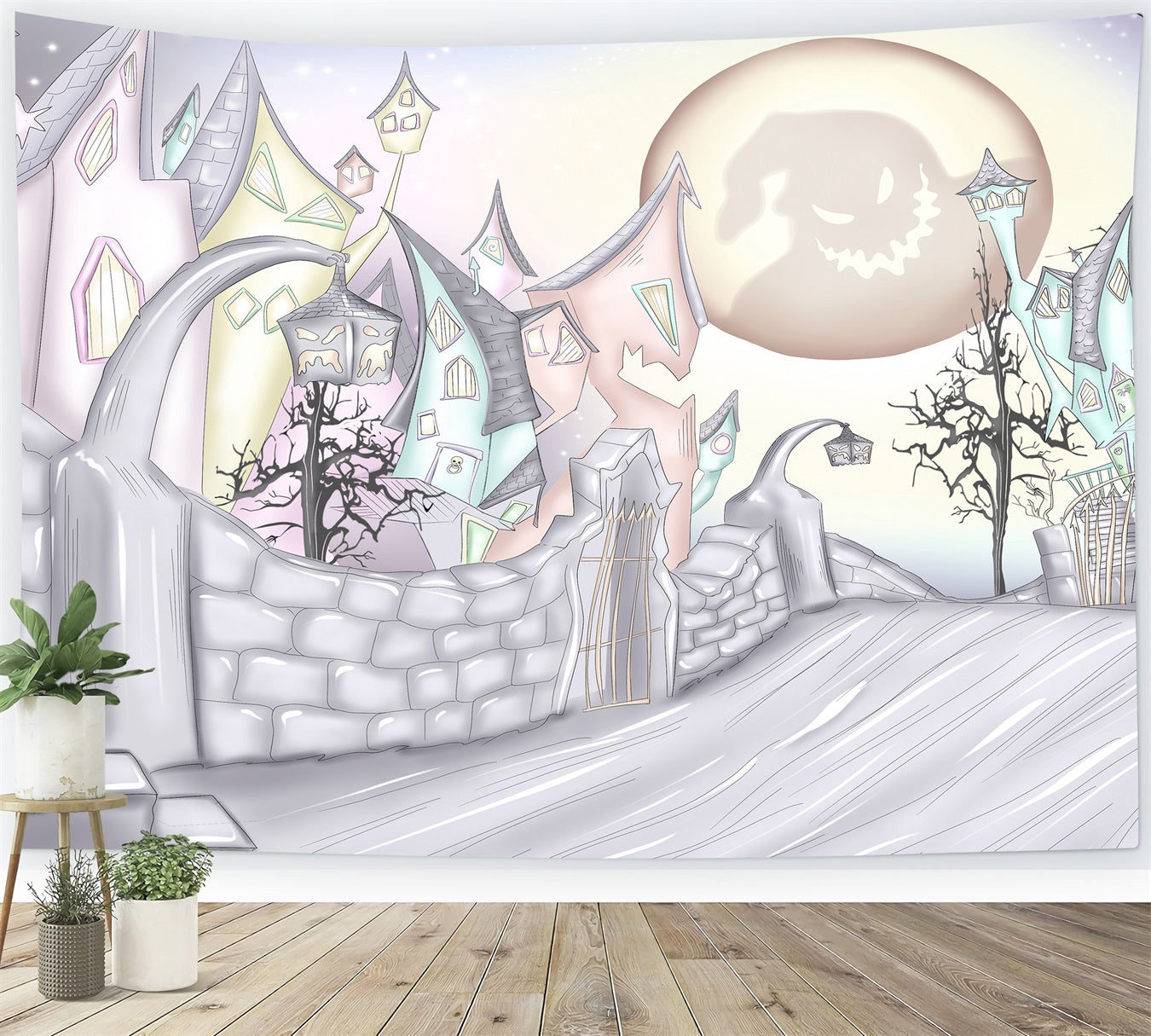 Newborn Photography Backdrop Haunted Village Crooked Moon Halloween Backdrops For Kids UK By Magali