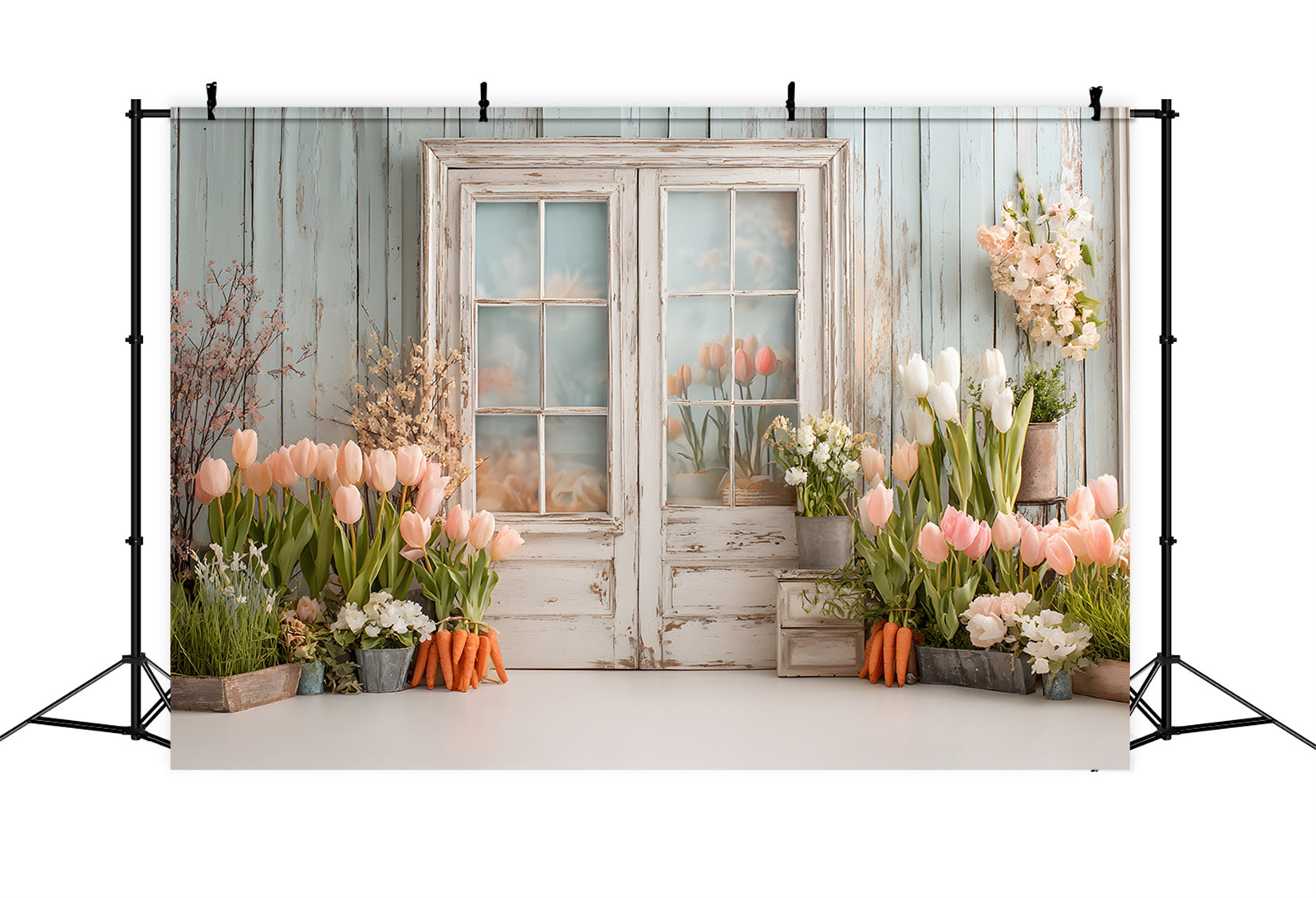 Easter Tulip Backdrop Vintage Window Garden Charm Easter Photography Backdrops UK By Magali