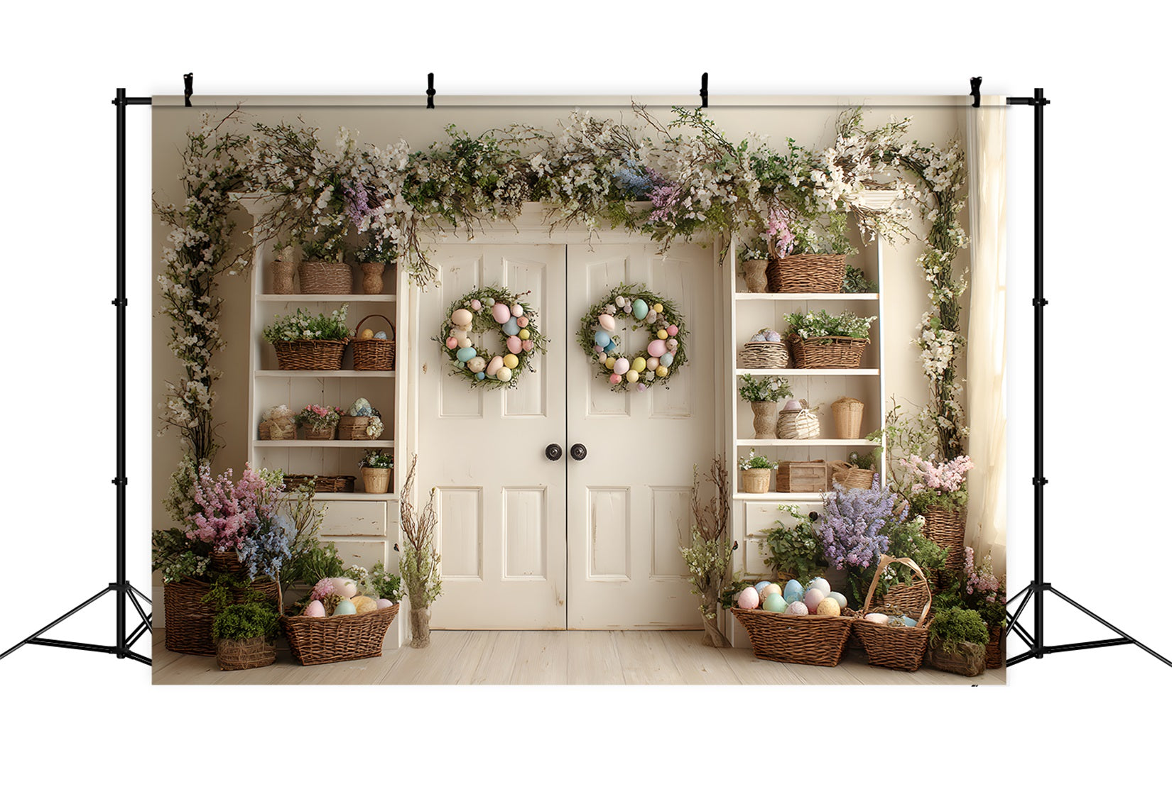Easter Spring Floral Wreath Backdrop Cabinet Egg Wreaths Easter Picture Backdrops UK By Magali