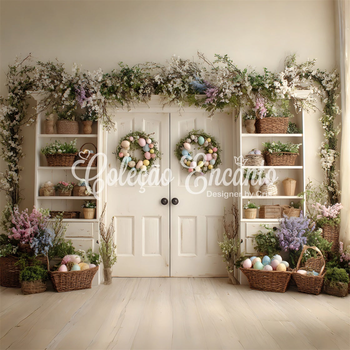 Easter Spring Floral Wreath Backdrop Cabinet Egg Wreaths Easter Picture Backdrops UK By Magali