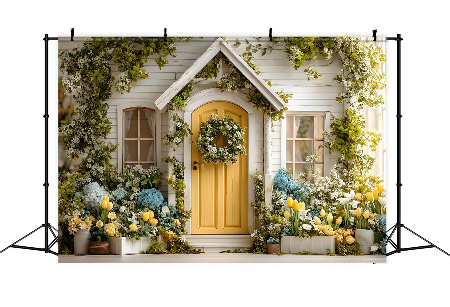 Easter European Garden Backdrop Sunny Cottage Door Hydrangea Bloom Easter Backdrop UK By Magali