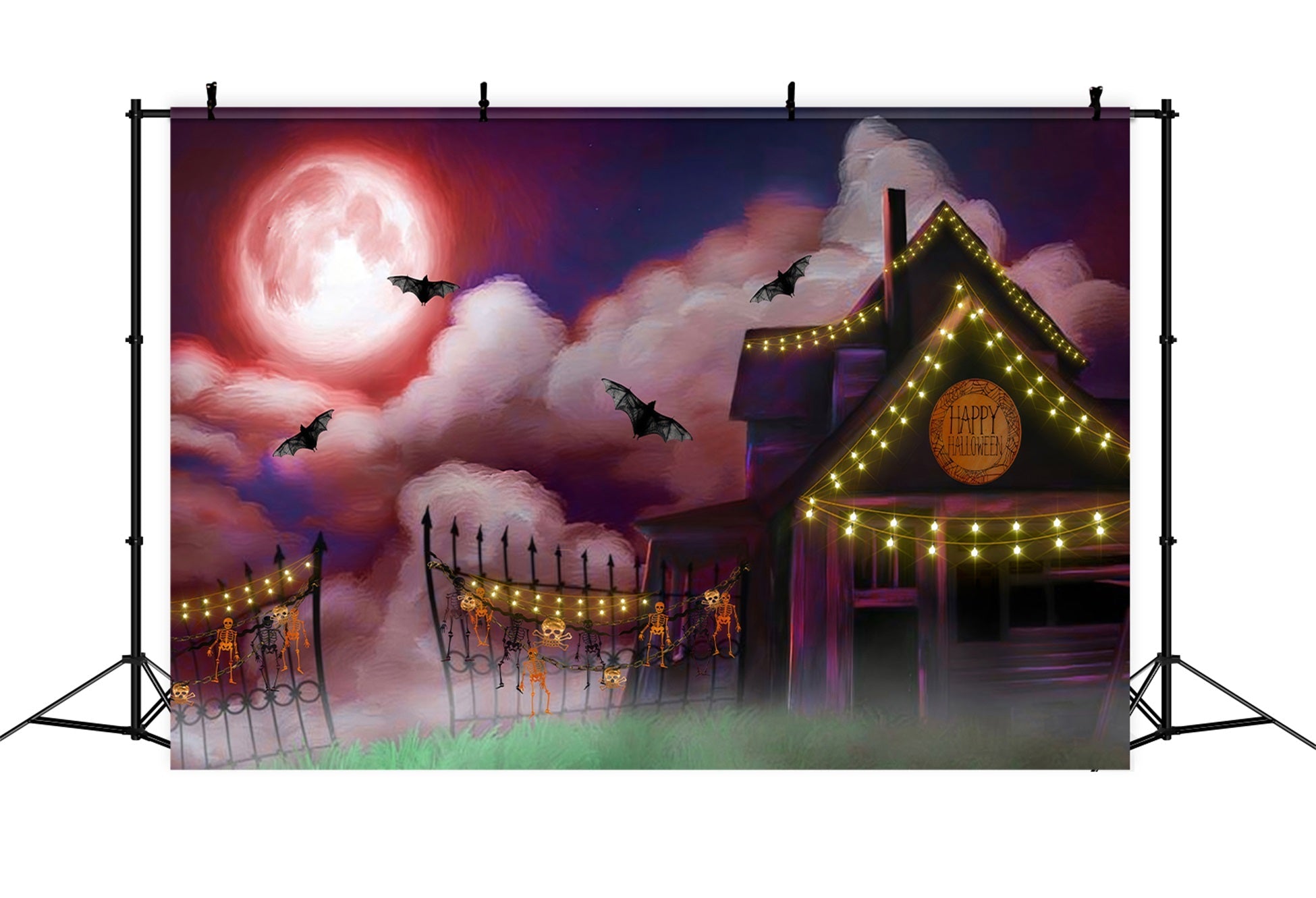 Children's Backdrop Moonlit Farmhouse String Lights Halloween Backdrop For Kids UK By Magali