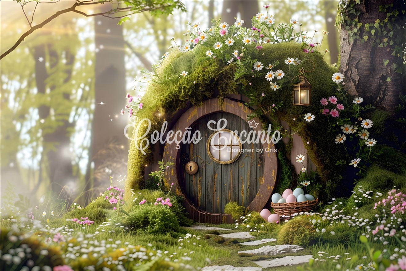 Bunny Burrow Backdrop Enchanted Moss Woodland Fairy Door Easter Backdrop For Photos UK By Magali