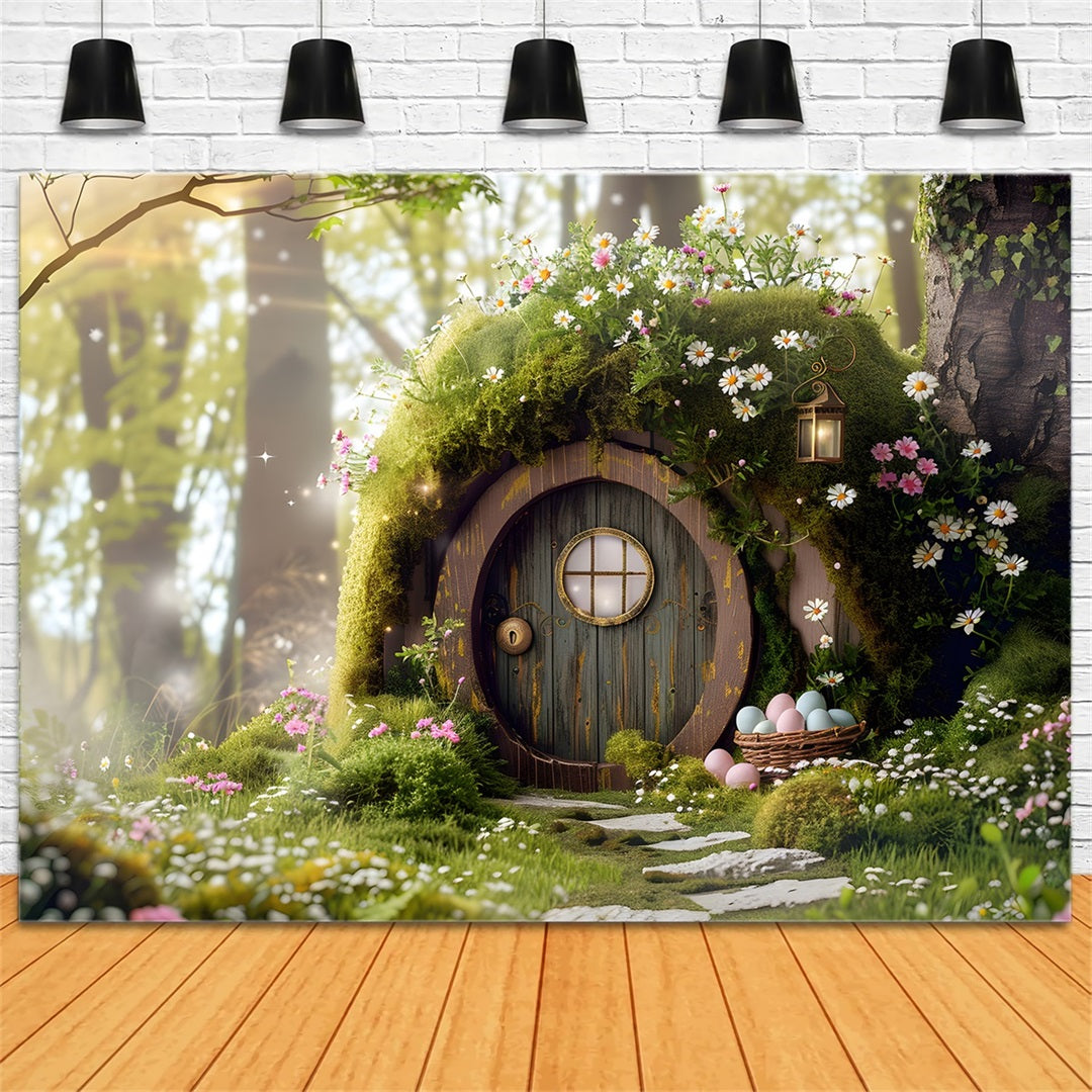 Bunny Burrow Backdrop Enchanted Moss Woodland Fairy Door Easter Backdrop For Photos UK By Magali