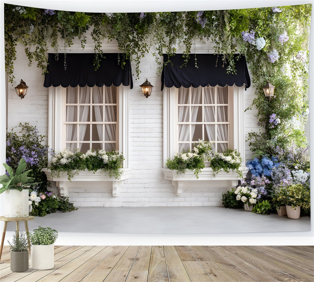 Easter Spring Backdrop Elegant Black Awning Floral Windows Backdrop For Easter UK By Magali