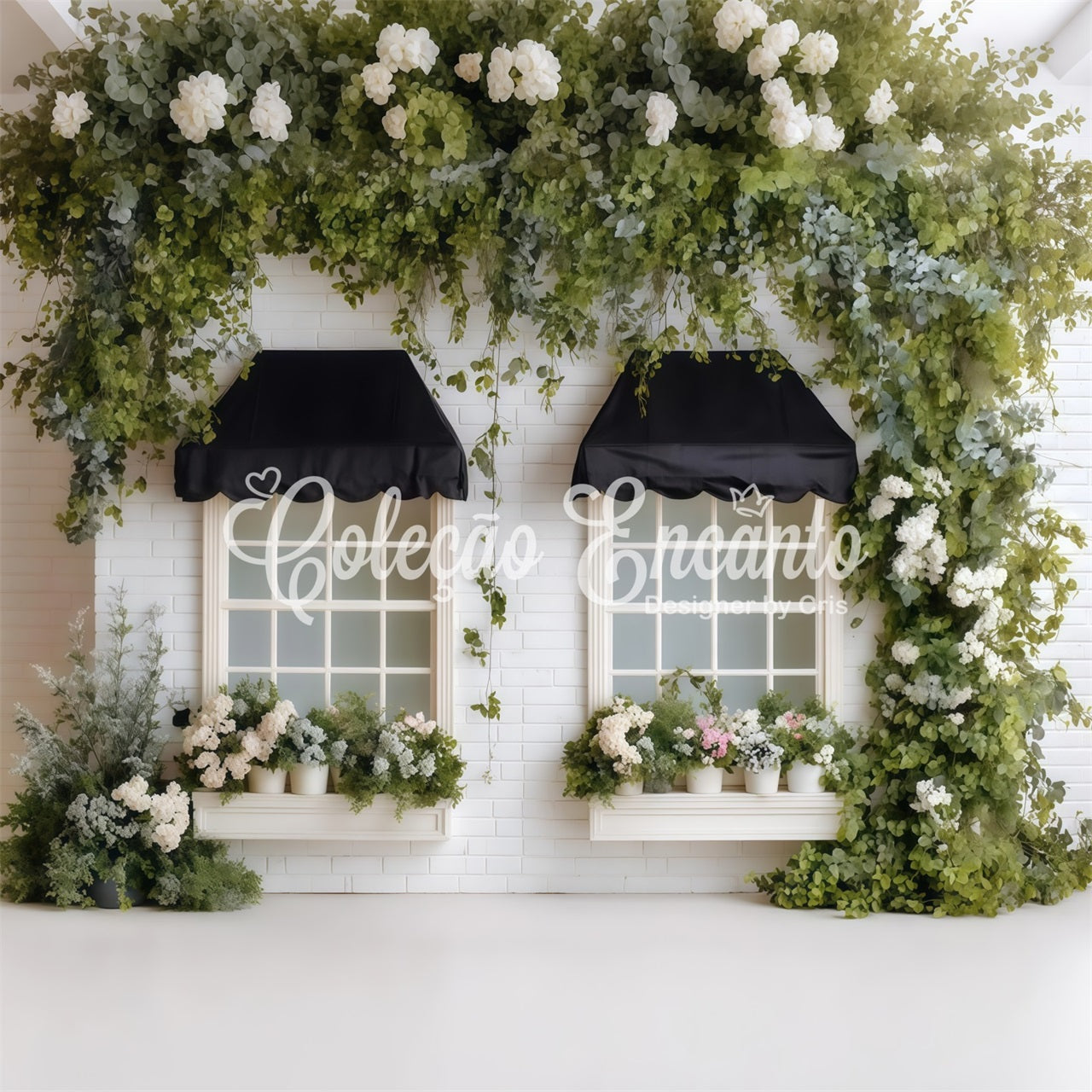 Easter Spring Backdrop Classic White Brick Awning Windows Backdrops For Easter UK By Magali