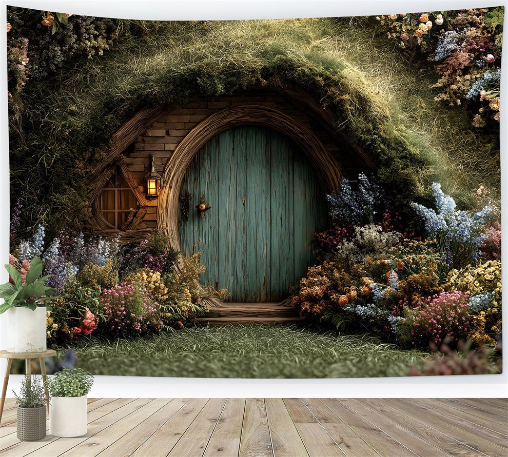 Easter Bunny Burrow Backdrop Enchanted Moss Cottage Floral Door Easter Photography Backdrop UK By Magali