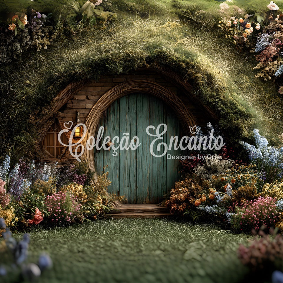 Easter Bunny Burrow Backdrop Enchanted Moss Cottage Floral Door Easter Photography Backdrop UK By Magali