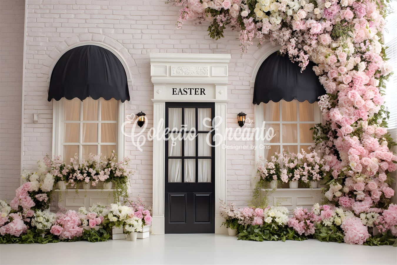 Easter Wreath Doorway Backdrop Pink Floral Brick Door Easter Picture Backdrop Ideas UK By Magali