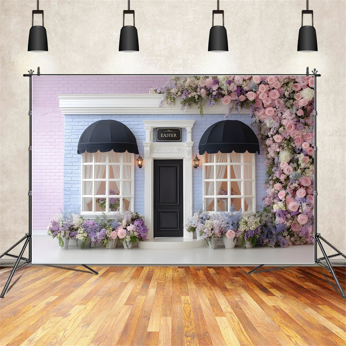 Easter Spring Backdrop Pastel Floral Brick Door Easter Backdrop For Photography UK By Magali