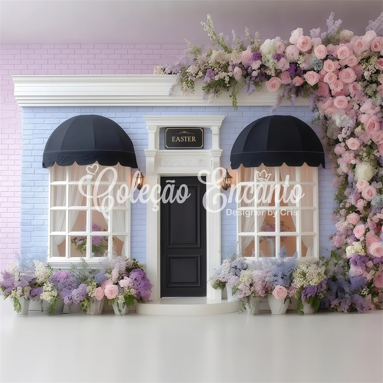 Easter Spring Backdrop Pastel Floral Brick Door Easter Backdrop For Photography UK By Magali