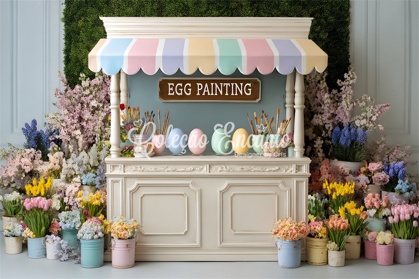 Easter Daffodil Backdrop Egg Painting Floral Stall Backdrop For Easter Pictures UK By Magali