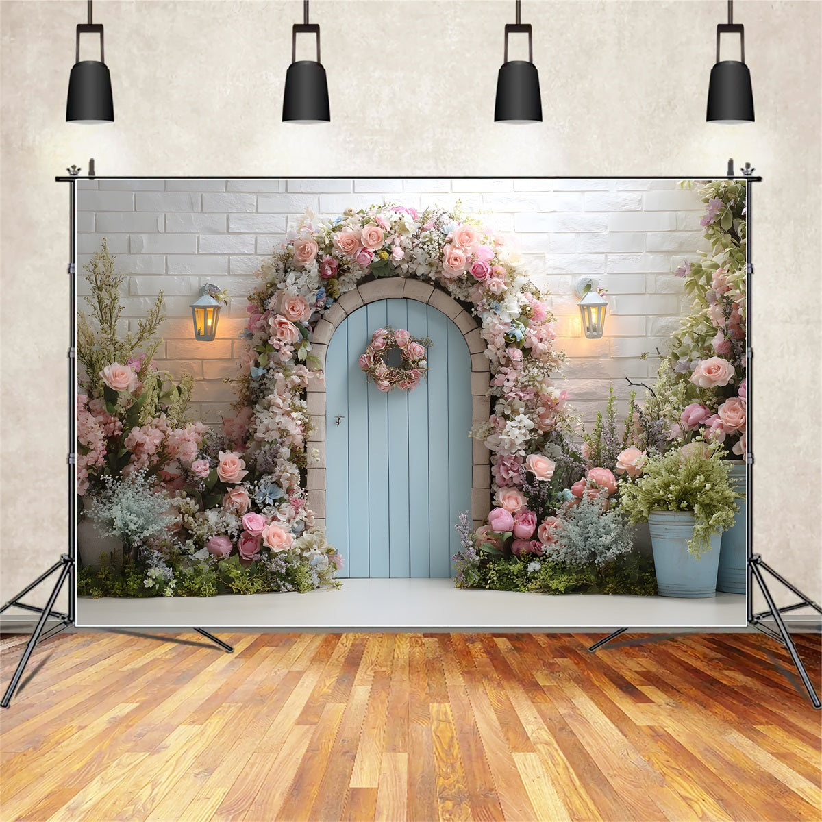 Easter Wreath Doorway Backdrop Floral Arch Blue Door Photography Easter Backdrop UK By Magali