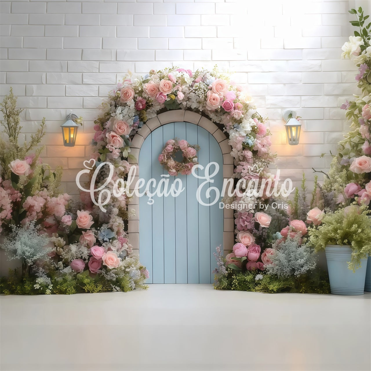 Easter Wreath Doorway Backdrop Floral Arch Blue Door Photography Easter Backdrop UK By Magali