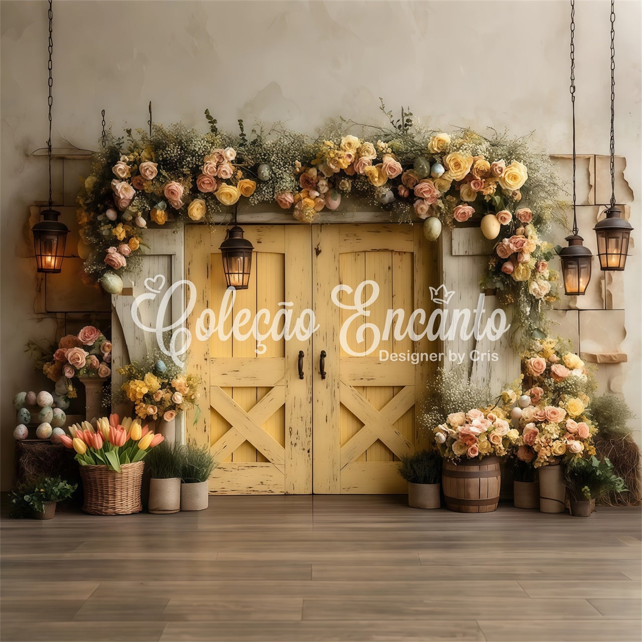 Easter Vintage Floral Backdrop Vintage Yellow Door Blooms Easter Themed Backdrop UK By Magali