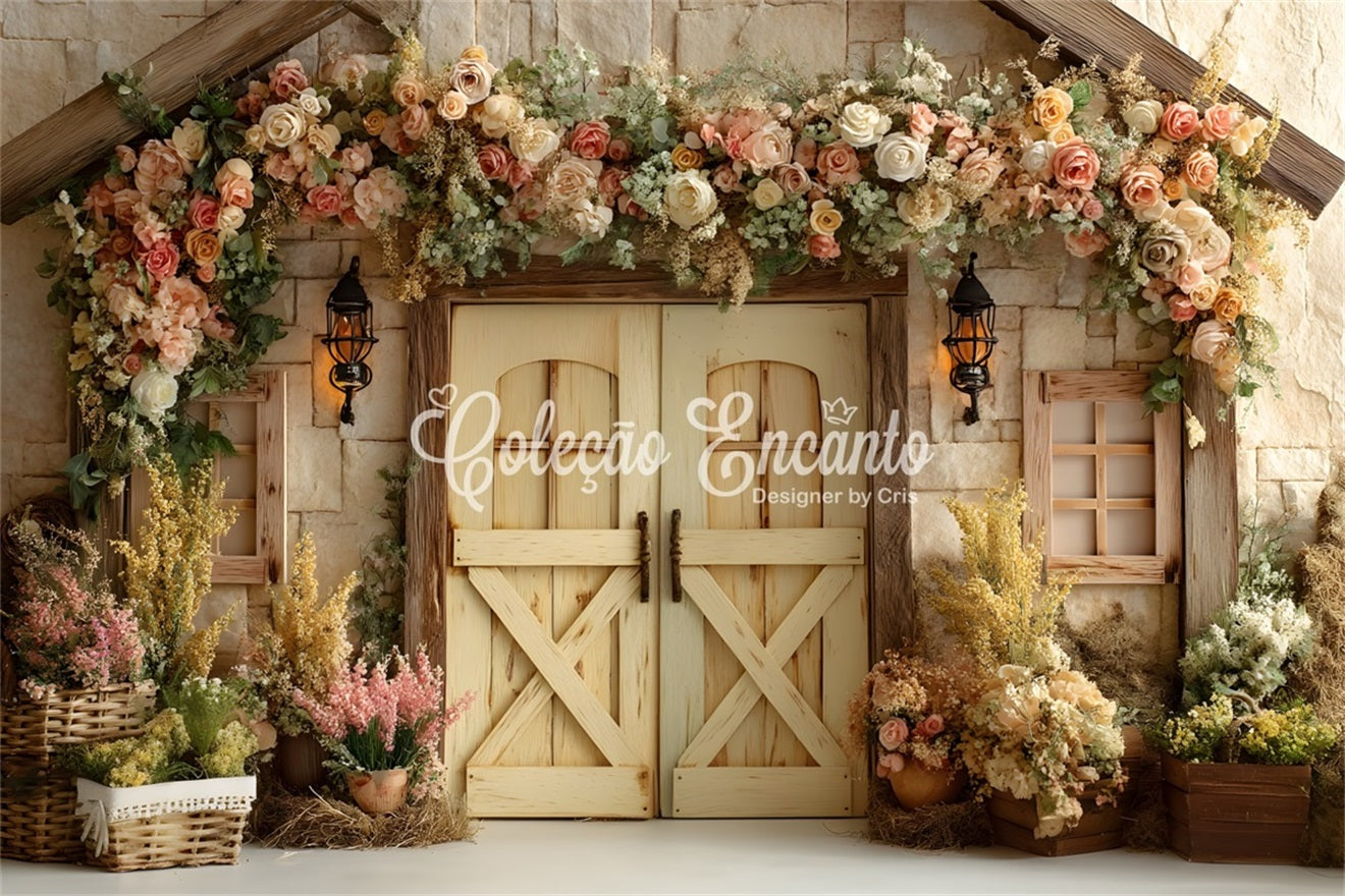 Easter Vintage Floral Backdrop Stone House Flower Door Easter Backdrops Photography UK By Magali