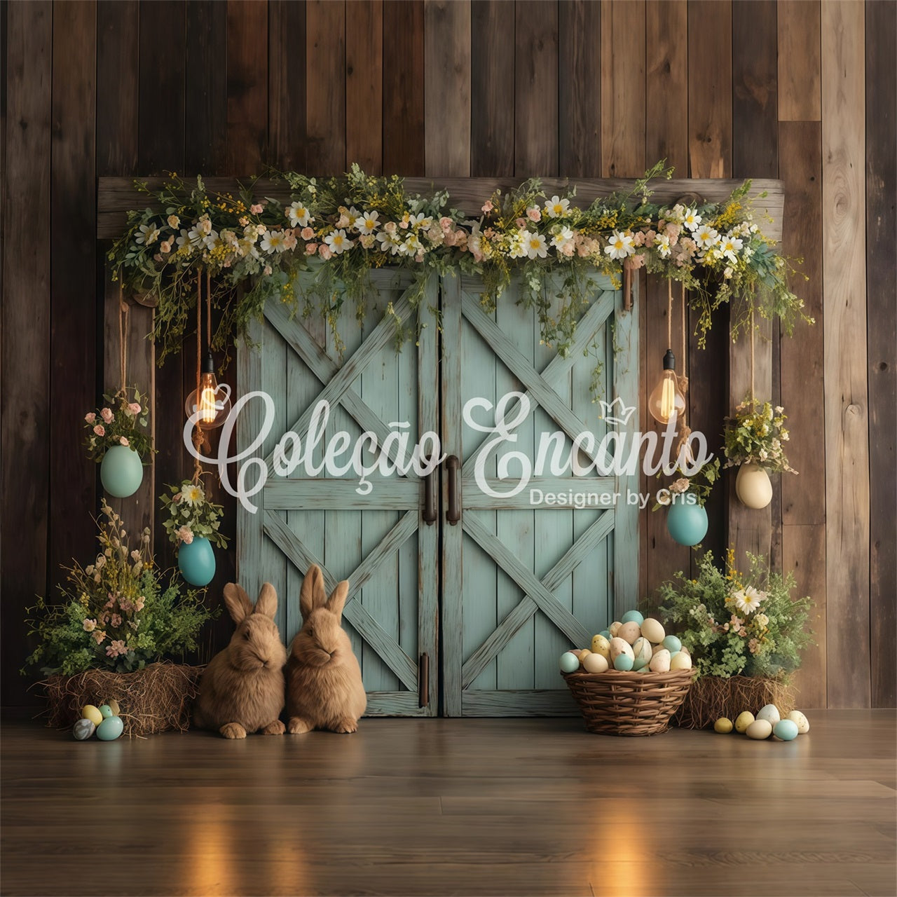 Rabbit Backdrop Floral Bunny Egg Door Easter Backdrops For Pictures UK By Magali
