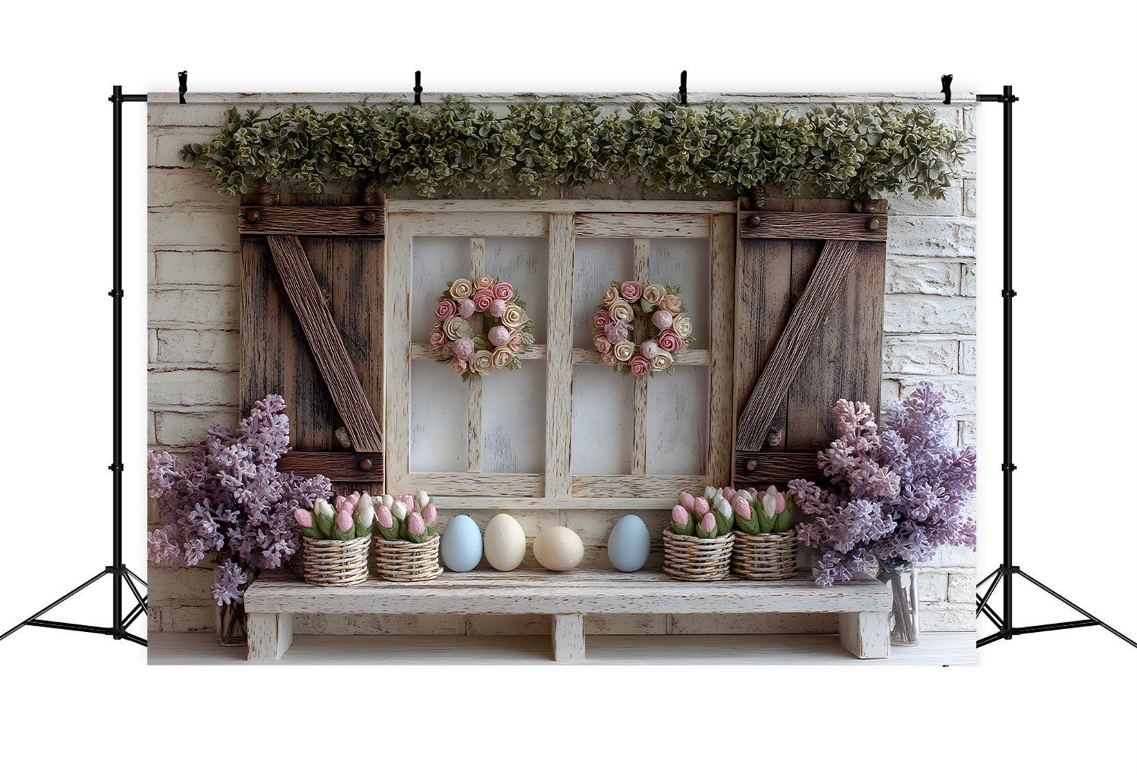 Easter Spring Backdrop Pastel Tulip Egg Window Easter Photography Backdrop UK By Magali