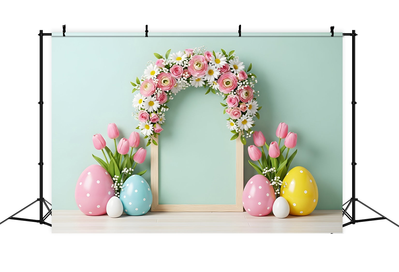 Easter Tulip Backdrop Arch Floral Frame Egg Easter Pictures Backdrop UK By Magali