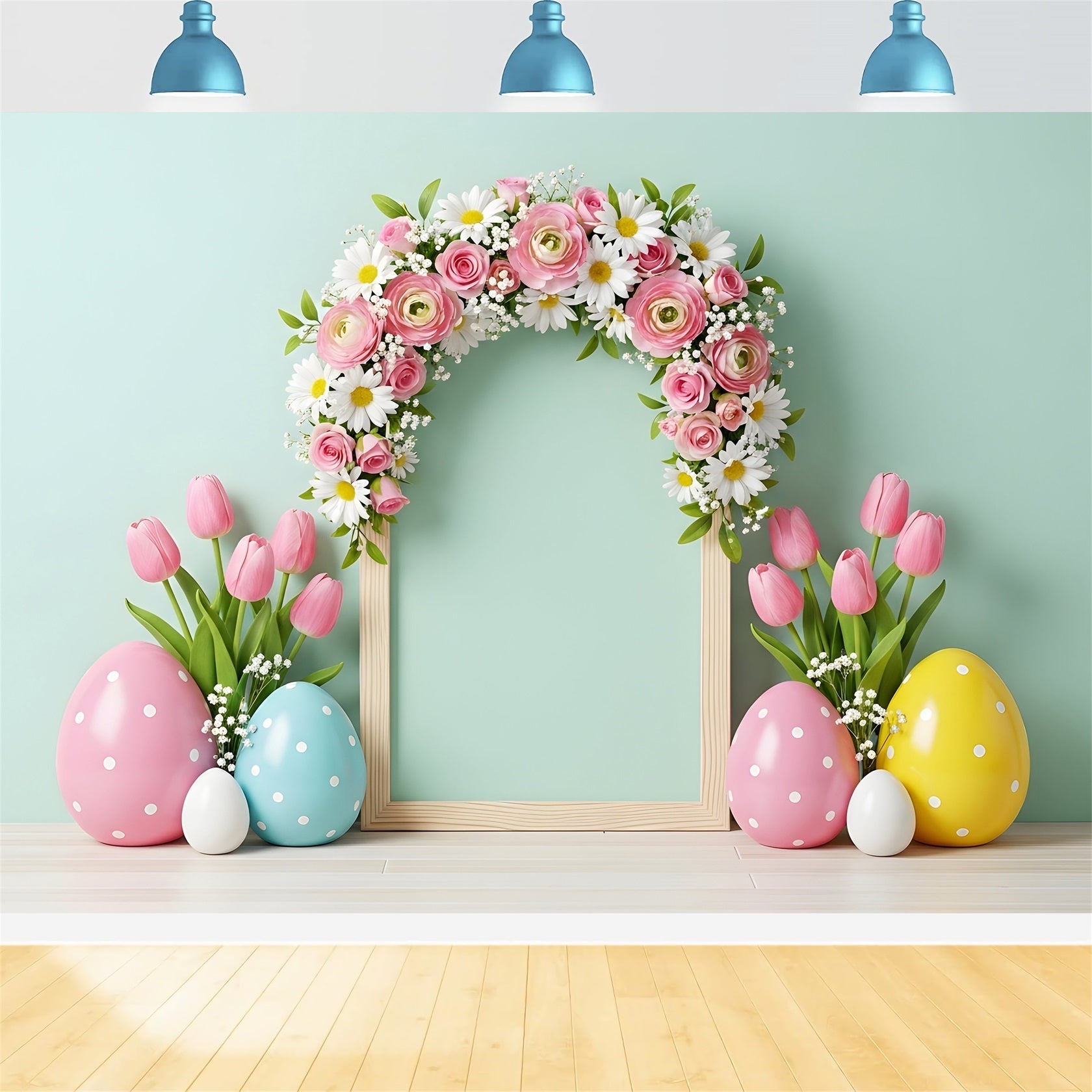 Easter Tulip Backdrop Arch Floral Frame Egg Easter Pictures Backdrop UK By Magali