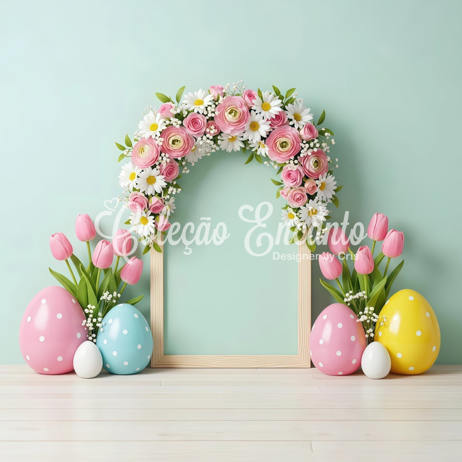 Easter Tulip Backdrop Arch Floral Frame Egg Easter Pictures Backdrop UK By Magali
