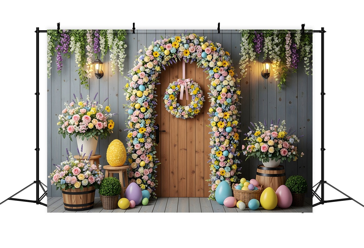 Easter Spring Floral Wreath Backdrop Floral Egg Arch Door Easter Backdrops Ideas UK By Magali
