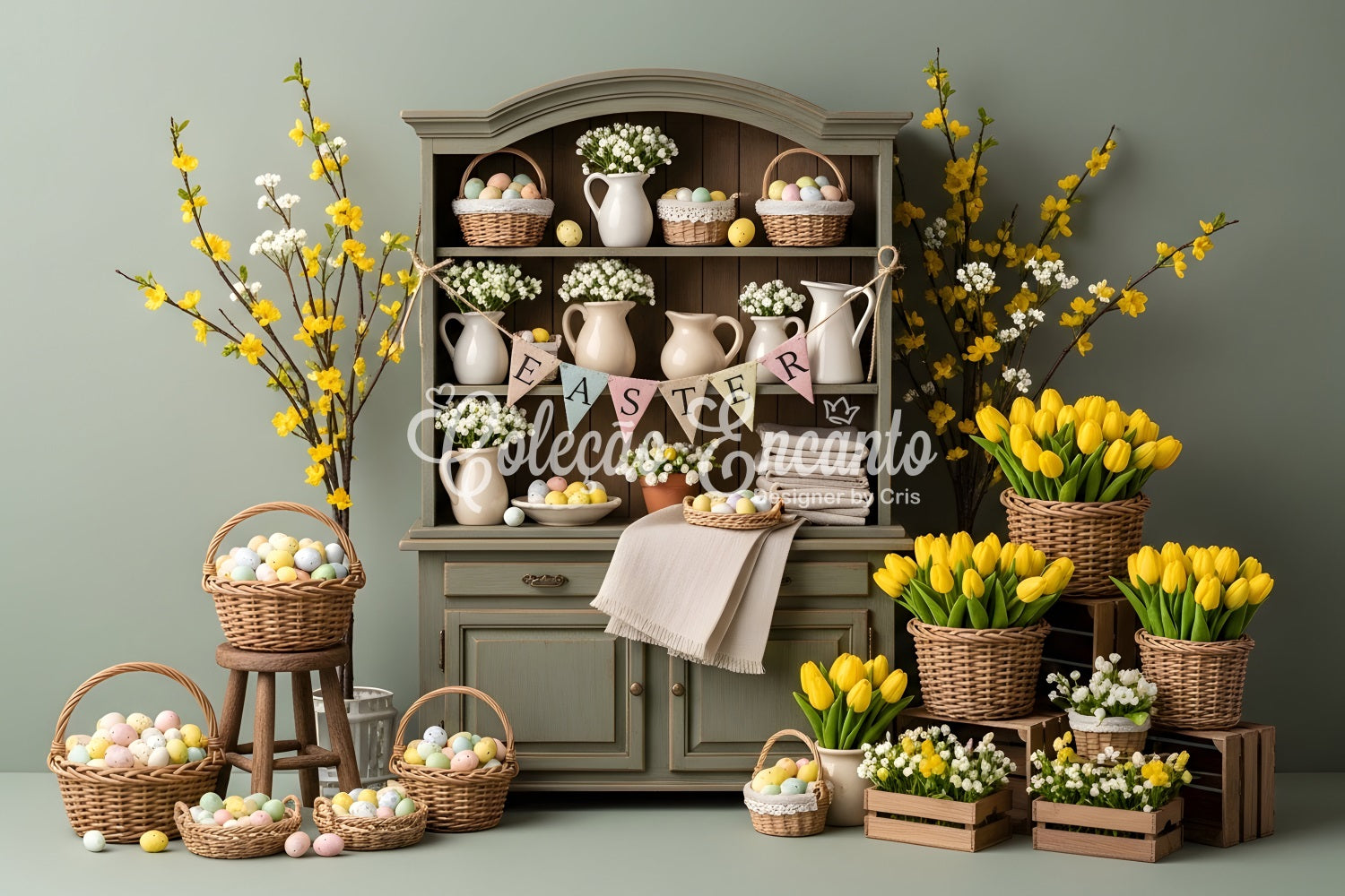 Easter Tulip Backdrop Easter Cabinet Egg Baskets Backdrop Ideas For Easter UK By Magali