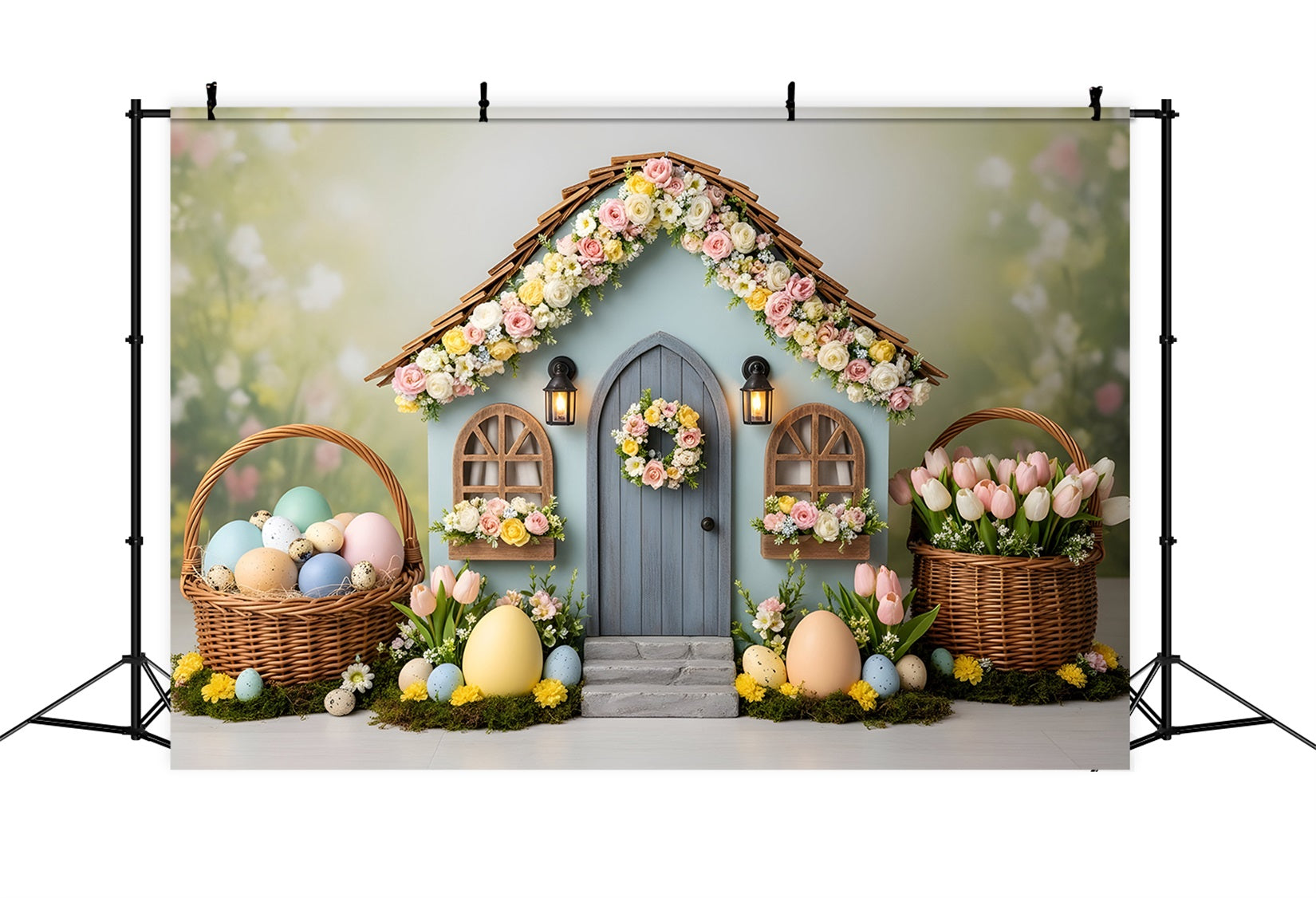 Easter Egg Backdrop Floral Cottage House Tulip Photo Booth Easter Backdrop Ideas UK By Magali