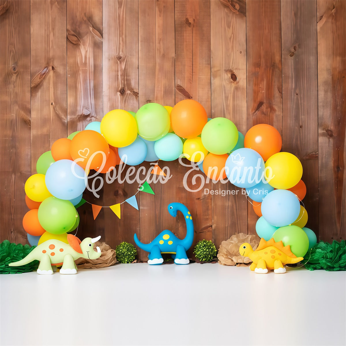 Newborn Photo Backdrops Colorful Balloon Dinosaur Party Arch Children Backdrop UK By Magali