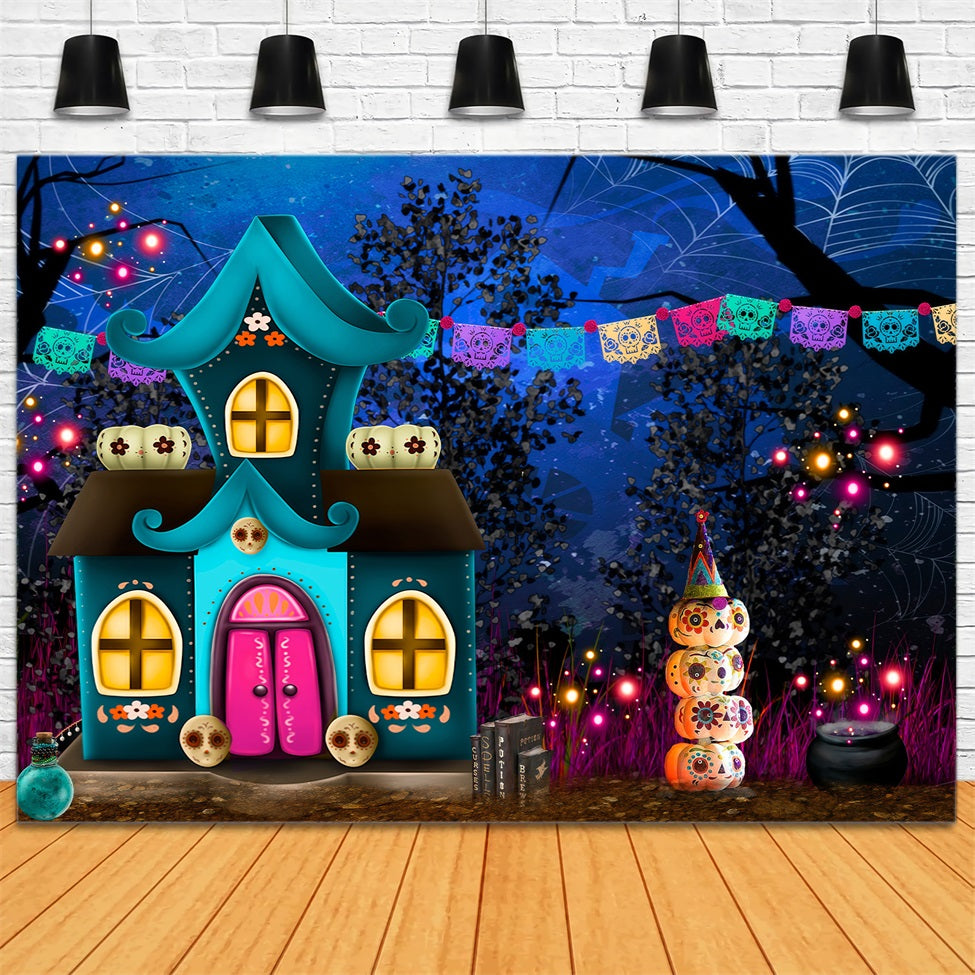 Childrens Photo Backdrops Skull Pumpkin Fantasy House Kids Halloween Photo Backdrop UK By Magali