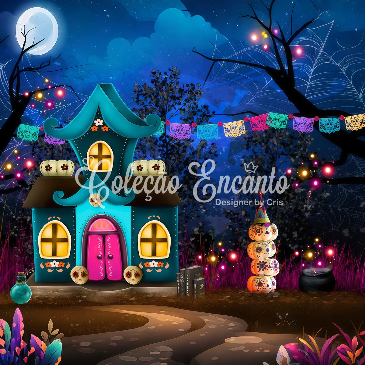 Childrens Photo Backdrops Skull Pumpkin Fantasy House Kids Halloween Photo Backdrop UK By Magali