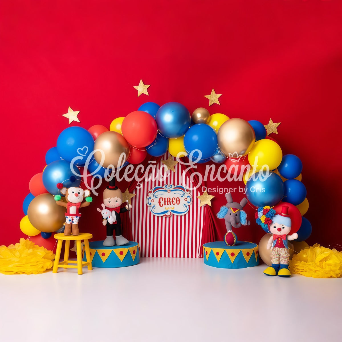 Newborn Photoshoot Backdrop Red Blue Balloon Star Stage Circus Backdrop UK By Magali