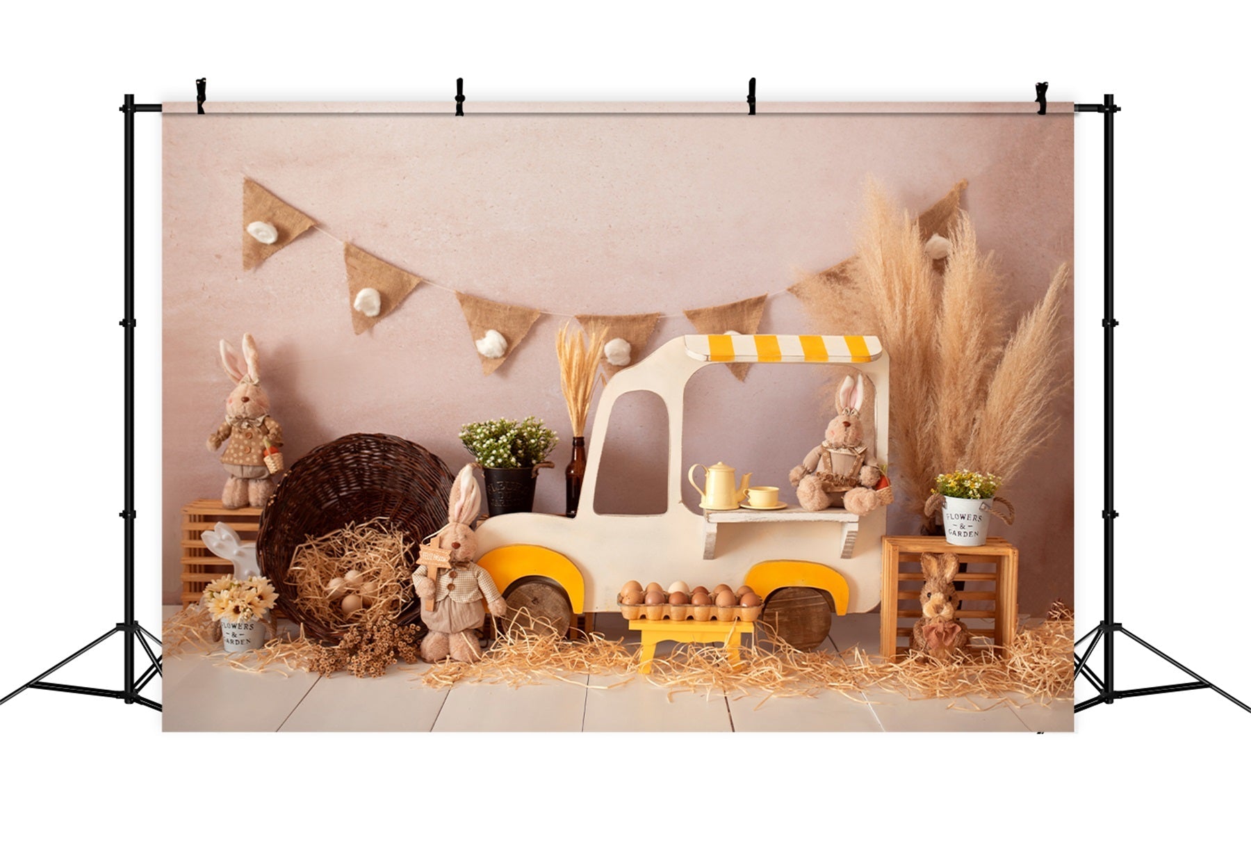 Children's Backdrop Rustic Bunny Market Cart Display Easter Backdrops UK By Magali