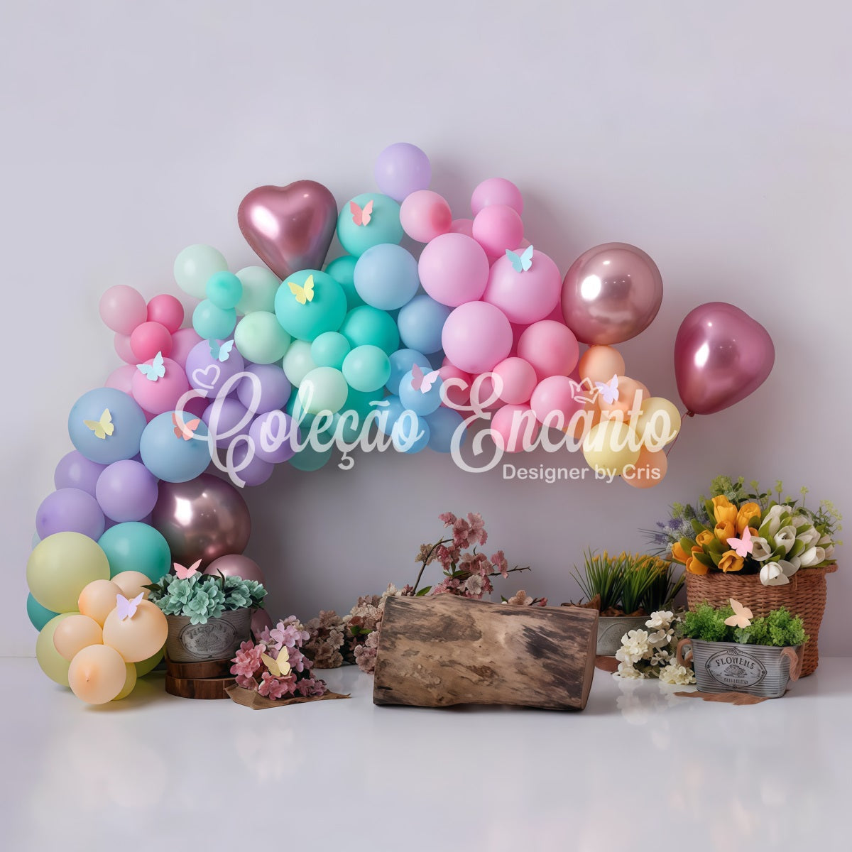 Children Backdrop Pastel Butterfly Balloon Flower Newborn Photo Backdrop UK By Magali