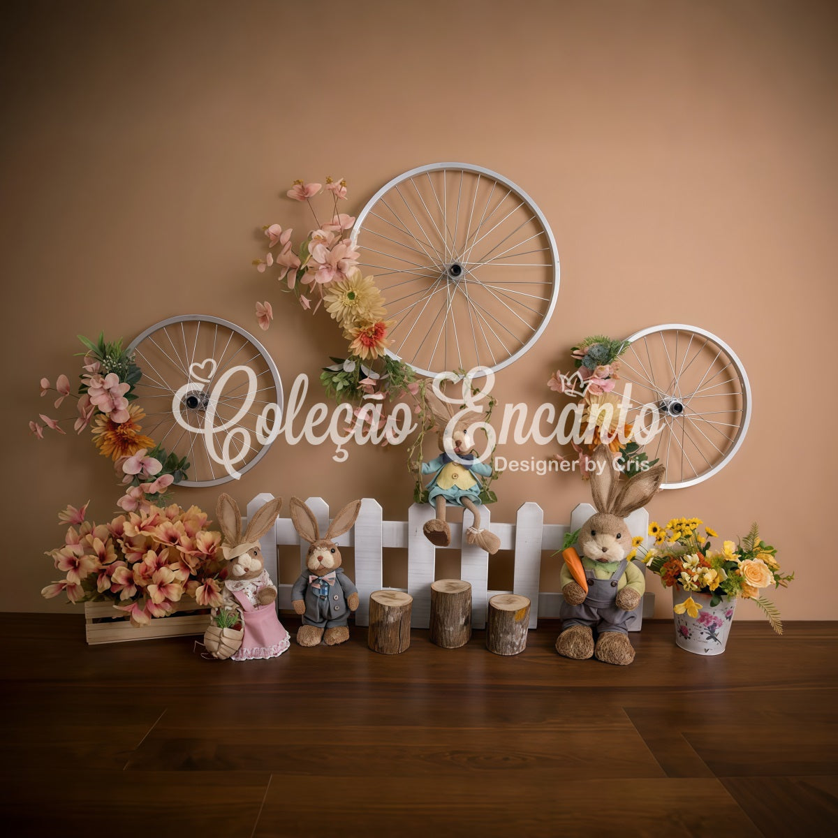 Newborn Photography Backdrop Vintage Bicycle Wheel Bunny Easter Backdrop Ideas UK By Magali