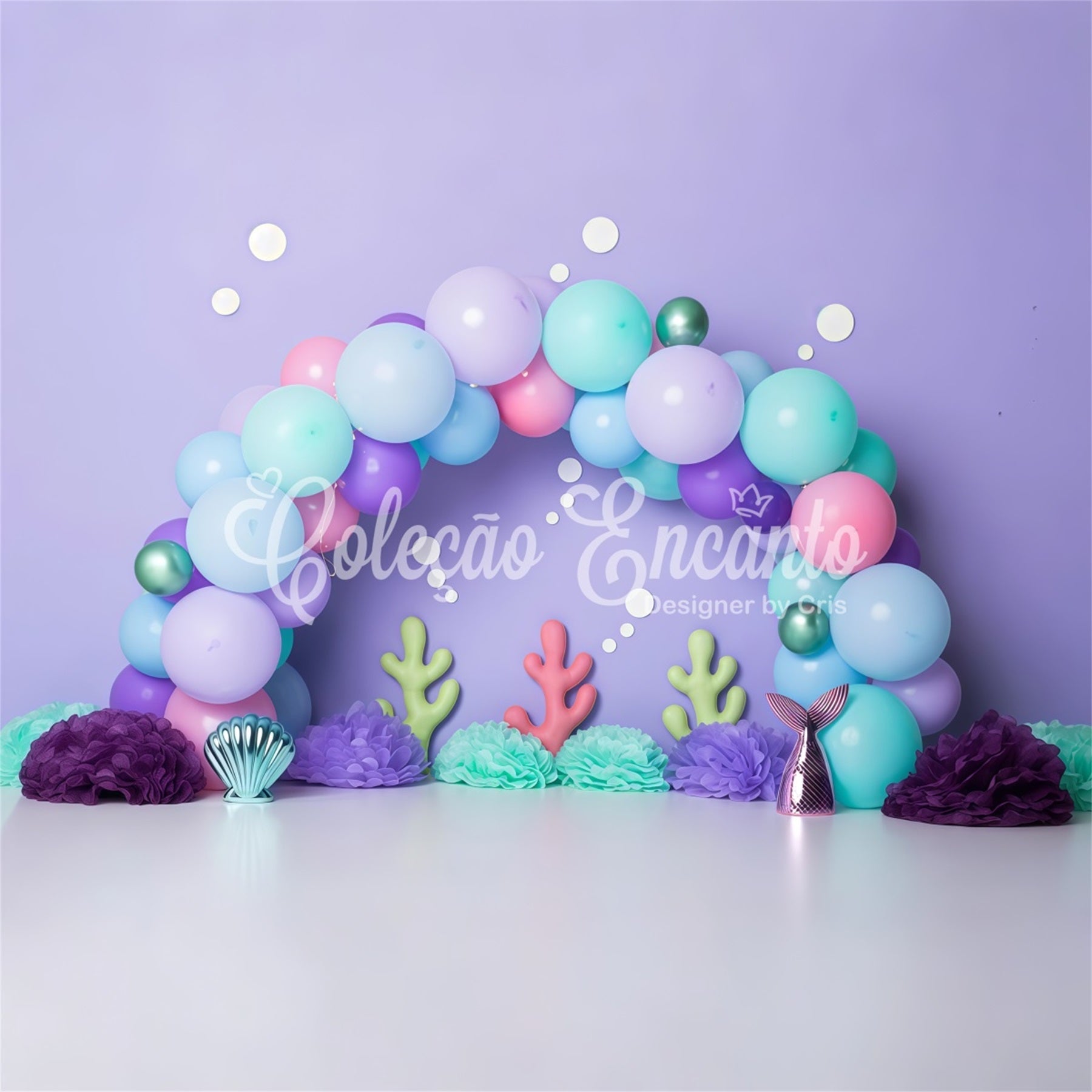 Photography Backdrops For Children Pastel Mermaid Balloon Coral Decor Kids Backdrop UK By Magali