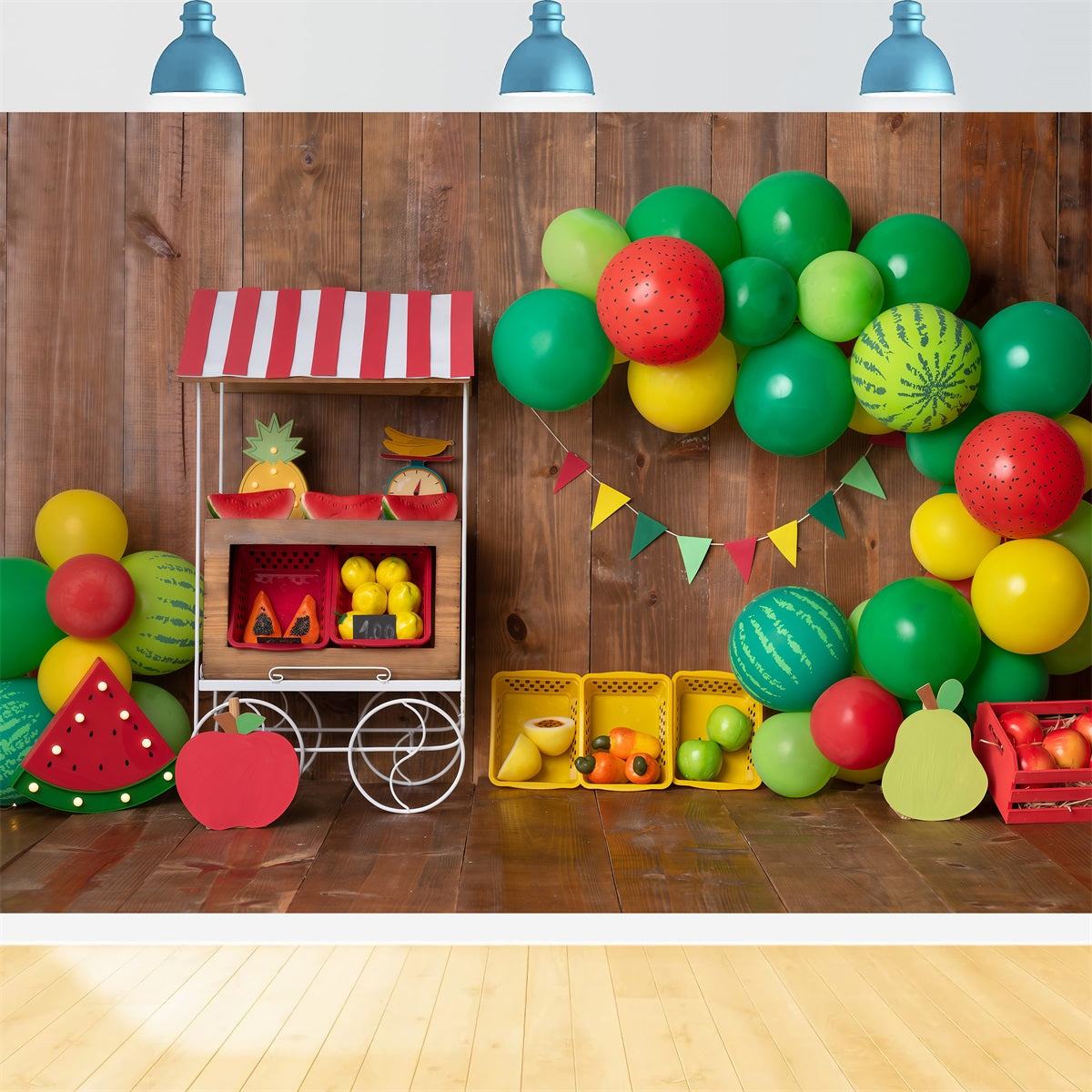 Children Photography Backdrops Watermelon Fruit Stand Balloon Arch Backdrop For Kids UK By Magali