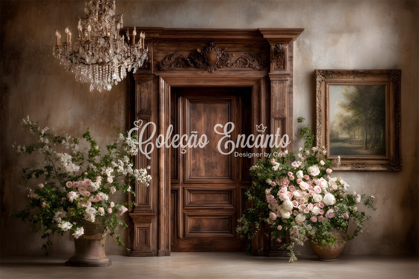 Mother's Day Photo Backdrop Rustic Wooden Door Flower Cascade Mothers Day Backdrops UK By Magali