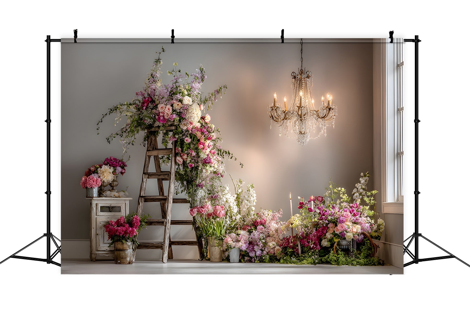 Mother's Day Backdrops Rustic Floral Ladder Arrangement Mothers Day Photo Backdrop UK By Magali