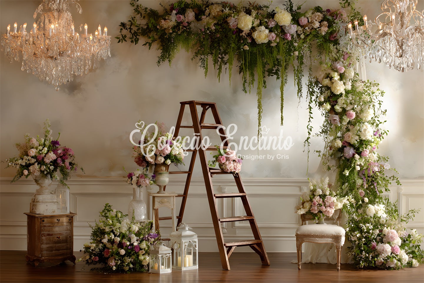 Happy Mothers Day Backdrop Lush Floral Arch Ladder Mothers Day Photo Backdrops UK By Magali