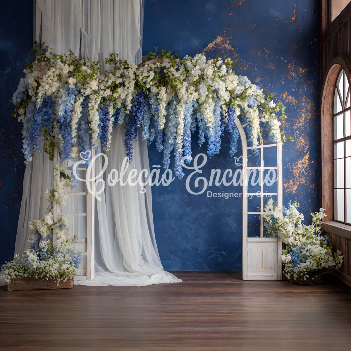 Backdrop For Mother's Day Blue Floral Archway Arrangement Photo Backdrop For Mothers Day UK By Magali
